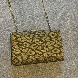 Banana Republic Metallic Sparkle Leopard Print Minaudière Clutch